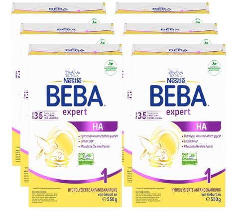 BEBA expert HA 1 Hydrolysierte Anfangsnahrung, Säuglingsnahrung von Geburt an, 6er Pack (6 x 550g) von BEBA