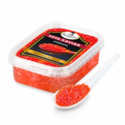 BARIN Premium Gold Keta Lachskaviar 250g Roter Kaviar Tiefgefroren Wildlachs aus Alaska Rote Fischeier Ohne Konservierungsstoffe Икра Красная Лососевая von BEM