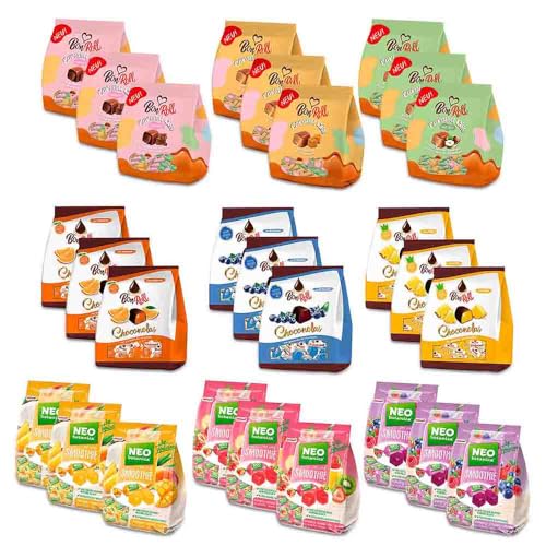 Uniconf Bon Roll und NEO Botanica Maxi-Set: Konfekt & Fruchtgummis in 9 Geschmacksrichtungen (3,24 kg), Süßigkeiten, Caramel, Toffees, Milchschokolde, Smoothie, Vegetarisch von BEM