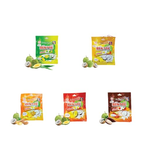 BEN TRE 5 Sorten Kaubonbon - Ingwer Kokosnuss - Exotische Früchte Vegan Intensives Geschmackserlebnis ohne synthetischer Zusatzstoffe -Einzigartiges Candy Original Rezeptur Anwohner Vietnam von BEN TRE