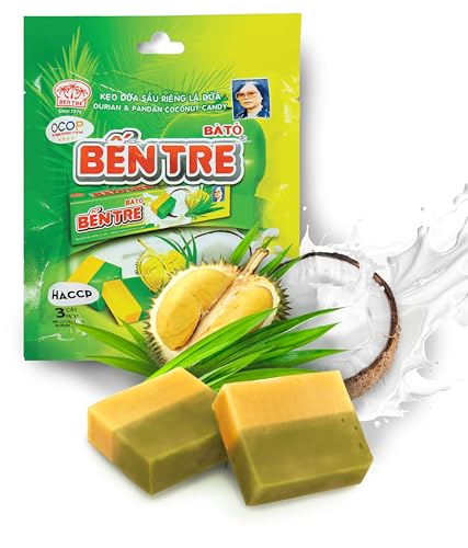 BEN TRE Kaubonbon Durian & Pandan Kokosnuss - Exotische Früchte Vegan Intensives Geschmackserlebnis ohne negativen Einfluss synthetischer Zusatzstoffe - Einzigartiges Candy Rezept Anwohner Vietnam von BEN TRE