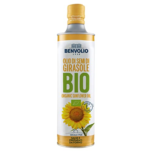 Sonnenblumenöl BIO - BENVOLIO 1938 750ml Metallflasche - Reich an VITAMIN E | Frittieröl BIO Bratöl Fritierfett öl Frittierfett Friteusenfett ORGANIC SUNFLOWER OIL von BENVOLIO