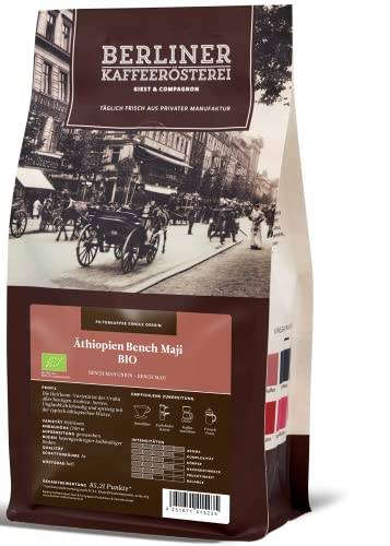 Berliner Kaffeerösterei - Äthiopien Bench Maji BIO (500g / ganze Bohne), Röstgrad Kaffee: hell, 100% Arabica Bohnen, Aromaprofil: Nussig/Röstig/Würzig von BERLINER KAFFEERÖSTEREI GIEST & COMPAGNON