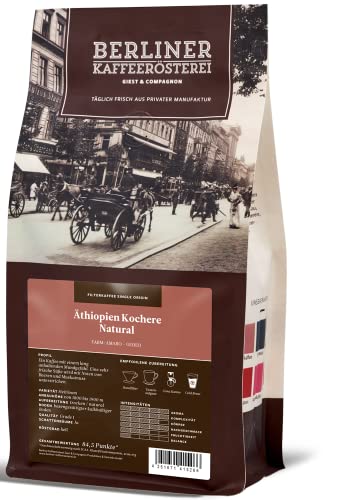 Berliner Kaffeerösterei - Äthiopien Kochere Natural (1000g / ganze Bohne), Röstgrad Kaffee: hell, 100% Arabica Bohnen, Aromaprofil: Floral/Fruchtig/Süß/Würzig von BERLINER KAFFEERÖSTEREI GIEST & COMPAGNON