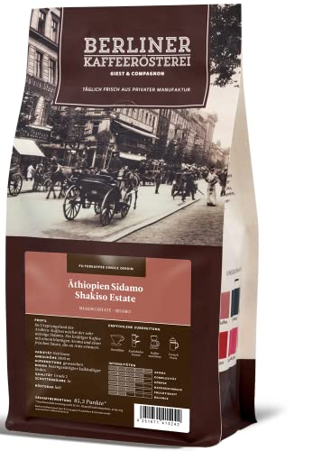 Berliner Kaffeerösterei - Äthiopien Sidamo Shakiso Estate (1000g / ganze Bohne), Röstgrad Kaffee: hell, 100% Arabica Bohnen, Aromaprofil: Floral/Nussig/Würzig von BERLINER KAFFEERÖSTEREI GIEST & COMPAGNON