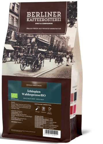 Berliner Kaffeerösterei - Äthiopien Waldespresso Bench Maji Aman BIO (500g / ganze Bohne), Röstgrad Kaffee: dunkel, 100% Arabica Bohnen, Aromaprofil: Karamellig/Nussig/Schokoladig von BERLINER KAFFEERÖSTEREI GIEST & COMPAGNON