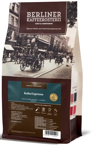 Berliner Kaffeerösterei - Kuba Espresso (1000g / ganze Bohne), Röstgrad Kaffee: dunkel, 100% Arabica Bohnen, Aromaprofil: Karamellig/Nussig/Süß von BERLINER KAFFEERÖSTEREI GIEST & COMPAGNON