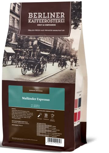 Berliner Kaffeerösterei - Mailänder Espresso (1000g / gemahlen), Röstgrad Kaffee: dunkel, 75% Arabica Bohnen, Aromaprofil: Schokoladig/Süß von BERLINER KAFFEERÖSTEREI GIEST & COMPAGNON