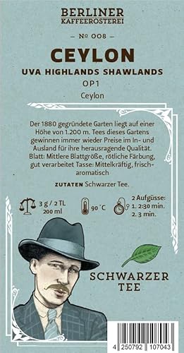 Ceylon OP1 Uva Highlands Shawlands ?008 100g von BERLINER KAFFEERÖSTEREI GIEST & COMPAGNON