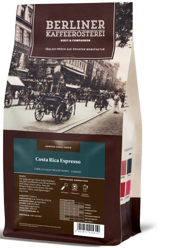 Berliner Kaffeerösterei - Costa Rica Espresso (250g / ganze Bohne), Röstgrad Kaffee: sehr dunkel, 100% Arabica Bohnen, Aromaprofil: Karamellig/Röstig von BERLINER KAFFEERÖSTEREI GIEST & COMPAGNON