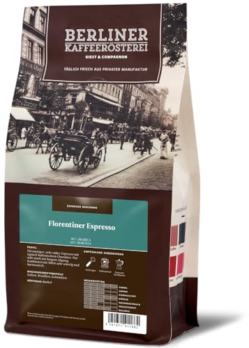 Berliner Kaffeerösterei - Florentiner Espresso (250g / ganze Bohne), Röstgrad Kaffee: dunkel, 40% Arabica Bohnen, Aromaprofil: Nussig/Süß/Würzig von BERLINER KAFFEERÖSTEREI GIEST & COMPAGNON