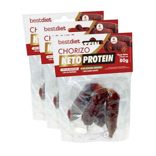 Keto Protein Bestdiet - Fettarmer Chorizo-Stick - Protein Snack - Packung mit 12 Einheiten (3 Packungen) à 80g - Bestdiet von BEST DIET