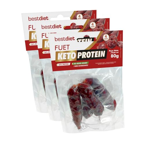 Keto Protein Bestdiet - Proteinreicher Fuet-Stick - Low Carbohydrate Snack - Packung mit 12 Einheiten (3 Packungen) von 80g - Bestdiet von BEST DIET