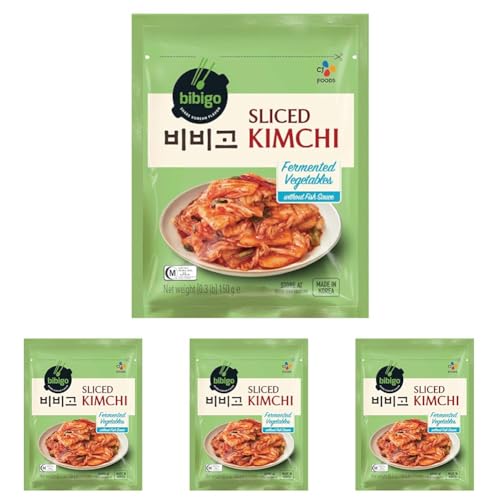 Bibigo Kimchi geschnitten – Fermentierter Kohl aus Korea – Ohne Fischsauce und halal – 1 x 150 g (Packung mit 4) von BIBIGO