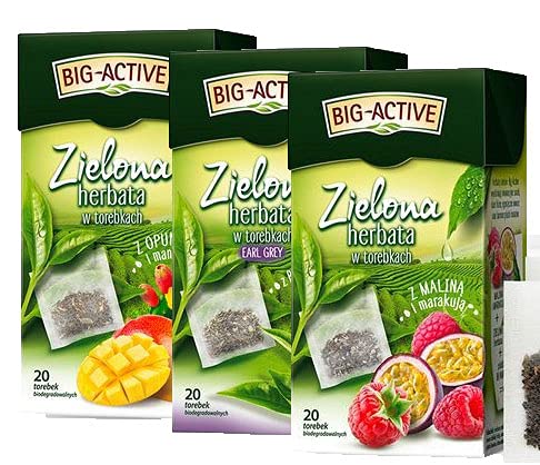 8261 BIG-ACTIVE Grüner Espresso-Tee mit der Zugabe von Maracuja, Mango, Bergamotte, Herbapol, 3 x 20 Beutel x 1,5 g, erfrischt den Geist, fördert die Verdauung, fördert den Gewichtsverlust. von BIG ACTIVE