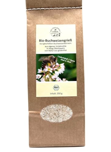 Bio-Buchweizengrieß 350 g, aus geschälten Buchweizenkörnern aus Oberbayern/Deutschland, glutenfrei, vegan, vegetarisch, ohne Kochen bestens fürs das warme Bio- Frühstück geeignet, verschließbare Tüte von BIO-Manufaktur ERBER 100% Natur