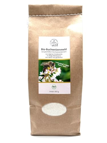 Bio-Buchweizenmehl 850 g, glutenfrei, aus geschälten Buchweizenkörnern aus Oberbayern/Deutschland, vegan, vegetarisch, bestens für Pfannkuchen und Brotbacken geeignet von BIO-Manufaktur ERBER 100% Natur