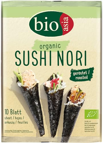 Bioasia Bio Nori Blätter – Gerösteter Bio Seetang für die Zubereitung von Sushi – 1 x 25 g von Bioasia