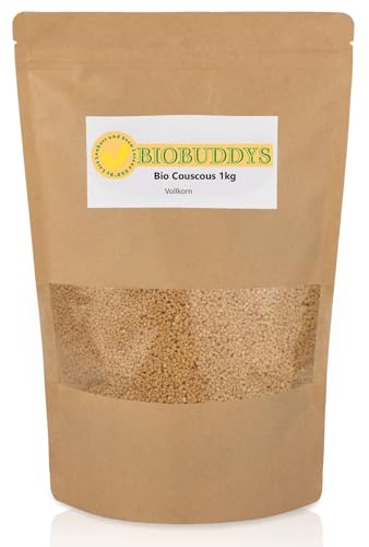 Bio Couscous vollkorn 1kg – aus Vollkorn Hartweizengrieß, kontrolliert biologisch, ballaststoffreich & vegan – schnelle Zubereitung, ideal für Salate, Beilagen & orientalische Gerichte von BIOBUDDYS