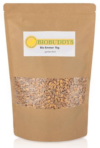 Bio Emmer ganzes Korn 1kg - 100% Bio & Vollwertig | Ideal für Emmervollkornmehl, Müsli und zum Kochen | Vegan, Ohne Zusatzstoffe von BIOBUDDYS