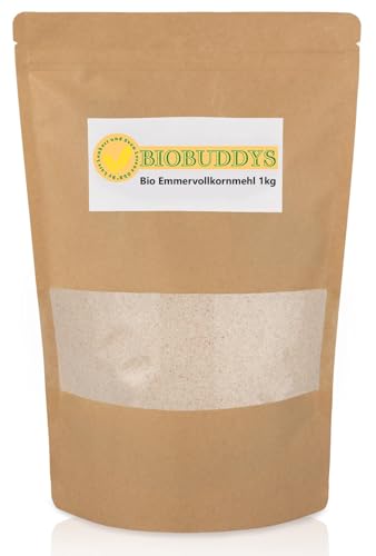 Bio Emmervollkornmehl – 1kg Vollkorn, Nährstoffreich & Natürlicher Geschmack | Ideal für Brot, Gebäck & Backwaren | 100% Bio-Qualität, Ohne Zusätze, Vegan von BIOBUDDYS