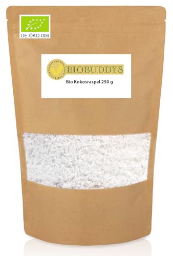 Bio Kokosraspel 250g – Bio Kokosraspeln ohne Zucker - Glutenfrei, Bio-Qualität, Vegan, Natürliche Süße, Ideal für Backen, Kochen & Smoothies von BIOBUDDYS