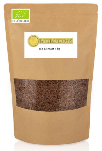 Bio Leinsamen - 1kg - vegane Eiweißquelle & Superfood | Natürlich & Perfekt zum Backen, Kochen & als Topping | Vielseitig von BIOBUDDYS