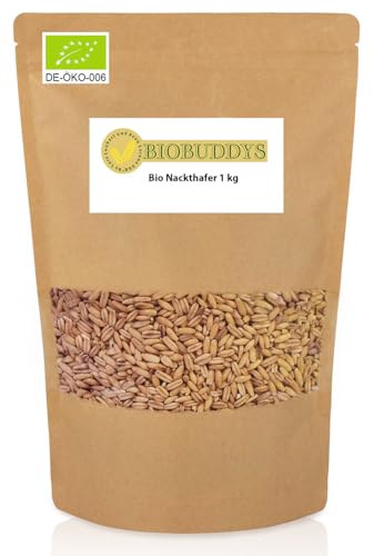 Bio Nackthafer 1kg - Ursprung der Haferflocken - Nackthafer Bio ideal für Frühstück, Müsli und Backen von BIOBUDDYS