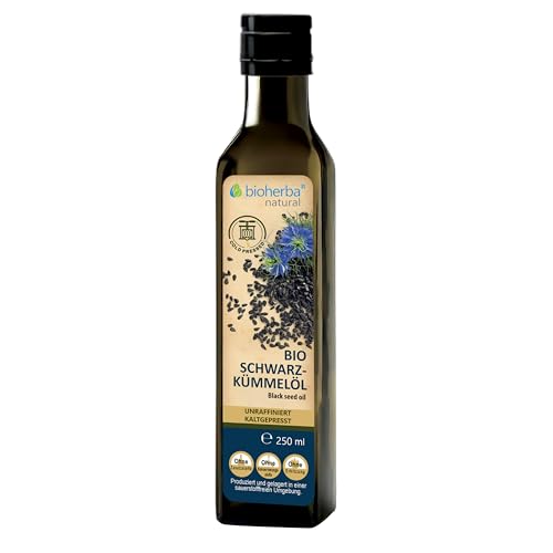 Schwarzkümmelöl Bio Kaltgepresst 250 ml von BIOHERBA – Bio-Zertifiziert, Ungefiltert – Schwarzkümmelöl (Black Seed Oil) für Gesundheit & Pflege von BIOHERBA