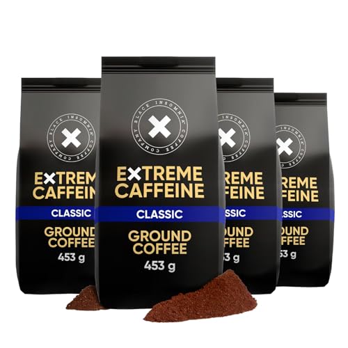 4 x Black Insomnia extra starker Kaffee gemahlen I 1105mg Koffein pro Tasse - stärkster Kaffee der Welt I aus 100% Robusta Bohnen I Classic, mittlere Röstung, säurearm 4 x 453g (Classic, 4 x 453g) von BLACK INSOMNIA COFFEE