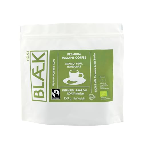 BLÆK Specialty Bio Instant Kaffee Nø.2 | Blaek Organic Coffee 150g Bag Peru: To Go Box Premiumkaffee löslich Sachet Sticks | Arabica Hochland Kaffeebohne süß | Camping Reise Home Büro von BLÆK