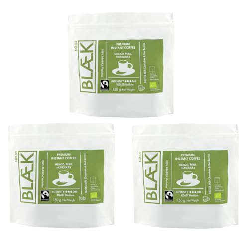 BLÆK Specialty Bio Instant Kaffee Nø.2 | Blaek Organic Coffee 3er Set 150g Bag Peru: To Go Box Premiumkaffee löslich Sachet Sticks | Arabica Hochland Kaffeebohne süß | Camping Reise Home Büro von BLÆK