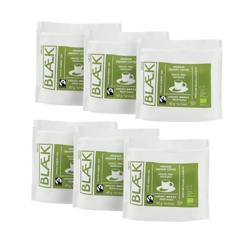 BLÆK Specialty Bio Instant Kaffee Nø.2 | Blaek Organic Coffee 6er Set 60g Bag Peru: To Go Premiumkaffee löslich | Arabica Hochland Kaffeebohne süß | Camping Reise Home Büro von BLÆK