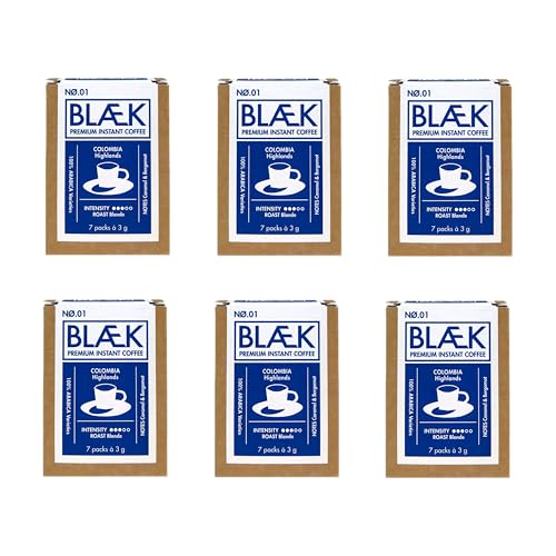 BLÆK Specialty Instant Kaffee Nø.1 Blonde Roast | Blaek Premium Coffee Kolumbien: To Go Box löslich Sachet Sticks säurearm & mild Arabica Hochland Colombia | Home Camping Reise Büro von BLÆK