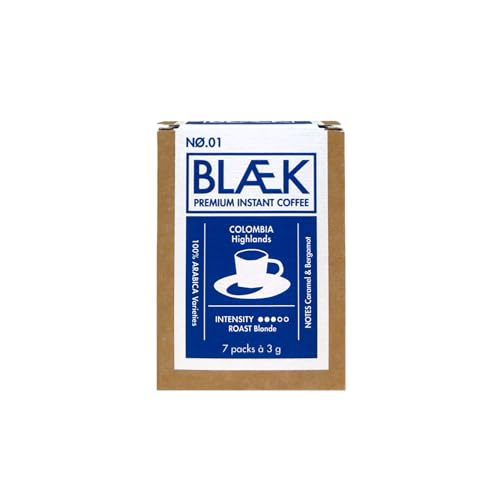 BLÆK Specialty Instant Kaffee Nø.1 Blonde Roast | Blaek Premium Coffee Kolumbien: To Go Box löslich Sachet Sticks säurearm & mild Arabica Hochland Colombia | Home Camping Reise Büro von BLÆK