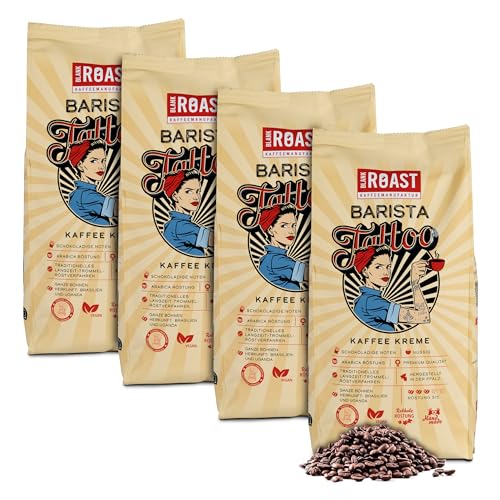 BLANK ROAST - Barista Tattoo Kaffee Kreme - 1kg (4er Pack) - im Trommel-Röstverfahren geröstet - Bohnen aus den besten Anbaugebieten - Premium Arabica - kräftig, schokoladig & nussig - säurearm von BLANK ROAST