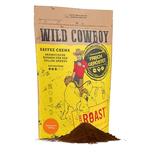 Blank Roast - Wild Cowboy Kaffee - gemahlen für Filter - 1kg - mit Hickoryholz geröstet - Gemahlene Kaffeebohnen aus Brasilien & Uganda - 100% Arabica-Blend mit schokoladigen Nuancen - säurearm von BLANK ROAST