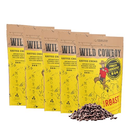 Blank Roast - Wild Cowboy Kaffee - Kaffeebohnen 1kg (5er Pack) - mit Hickoryholz geröstet - Ganze Kaffeebohnen aus Brasilien & Uganda - 100% Arabica-Blend mit schokoladigen Nuancen - säurearm von BLANK ROAST