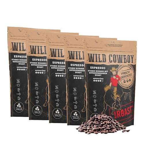 Blank Roast - Wild Cowboy Espresso - Espressobohnen 1kg (5er Pack) - mit Hickoryholz geröstet - Arabica & Edel Robusta - Blend aus Brasilien & Uganda - mit schokoladigen Nuancen - säurearm von BLANK ROAST