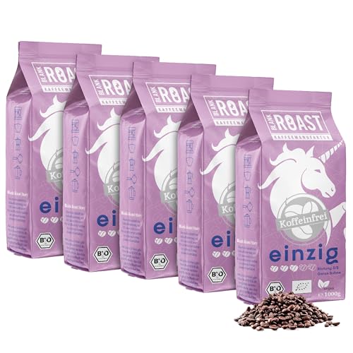 Blank Roast - EINZIG - 1kg (5er Pack) - BIO Kaffeebohnen koffeinfrei - 100% Arabica aus Peru - schonend & umweltfreundlich entkoffeiniert - säurearm mit voller Crema - ideal für jede Zubereitungsart von BLANK ROAST