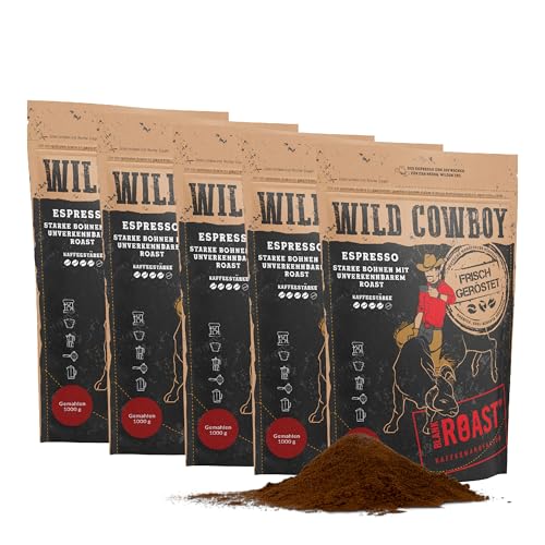 Blank Roast - Wild Cowboy Espresso - gemahlen für Filter - 1kg (5er Pack) - mit Hickoryholz geröstet - Arabica & Edel Robusta - Blend aus Brasilien & Uganda - mit schokoladigen Nuancen - säurearm von BLANK ROAST