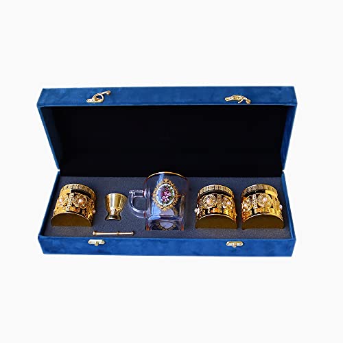 Luxuriöses Geschenkset (Dunkelblau), Safran plus Kräutertees -Geschenkbox, Auswahl an wertvollen Tees in schönem Design, Geschenk zu Weihnachten (Safran 5g + Grüner Tee 10g + Kamille 10g) von BLUMENTAL BAYERN
