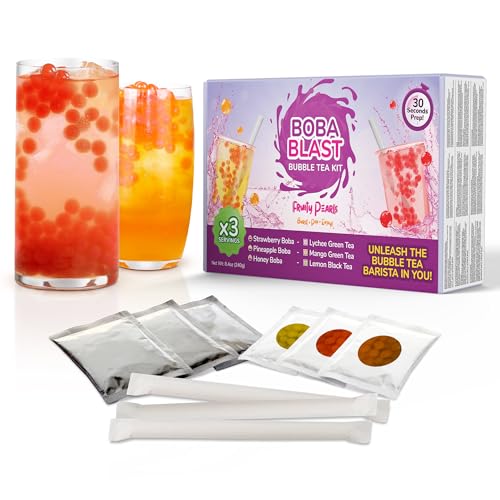 BobaBlast Bubble Tea Set (240g) - Bubble Tea Perlen Set - 3 Geschmacksrichtungen: Erdbeere, Ananas & Honig - Lustig & Leckere Boba Perlen, Schnelle Zubereitung - Bubble Tea Kit für Familie & Freunde von BOBA BLAST