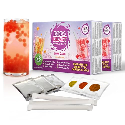 BobaBlast Bubble Tea Set (2x240g) - Bubble Tea Perlen Set - 3 Geschmacksrichtungen: Erdbeere, Ananas & Honig - Lustig & Leckere Boba Perlen, Schnelle Zubereitung - Bubble Tea Kit für Familie & Freunde von BOBA BLAST