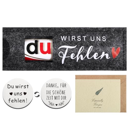 BOFUNX du wirst uns Fehlen Geschenke Hülle Filz Geschenk für Schokolade Verpackung mit Du wirst uns Fehlen Glücksbringer Abschiedsgeschenk für Freuden Kollegen Jobwechsel von BOFUNX