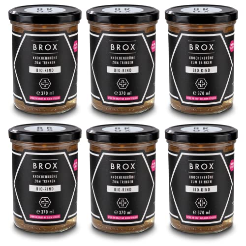 BROX Premium Knochenbrühe Klassik Rind Bio aus Weidehaltung (6x370ml) - 100% natürlich - Reich an Kollagen & Protein - ohne Zucker & Geschmacksverstärker - 24 Std. gekocht - natürliche Gelatine von Brox