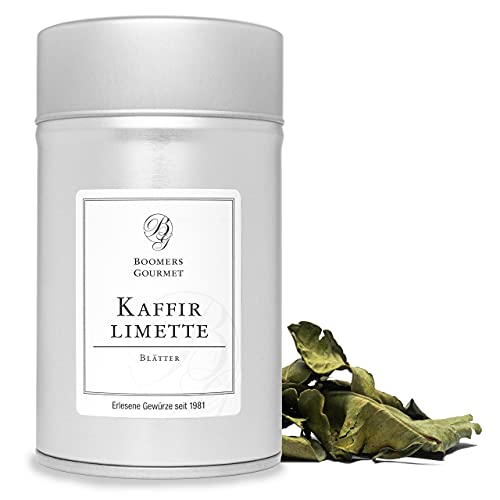 Boomers Gourmet - Kaffir Limetten Blätter getrocknet, Kafir Limette, Kaffirlimettenblätter, Thailändische Limettenblätter, Getrocknete Kaffirlimette - Gewürzdose 11,5 cm - 6 g von BOOMERS GOURMET