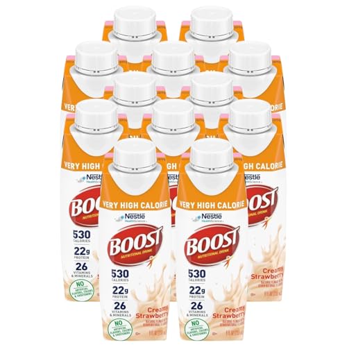 Boost Sehr kalorienreiches Ernährungsgetränk, cremige Erdbeere, keine künstlichen Farben oder Süßungsmittel, 2,5 l (12 Stück) von BOOST