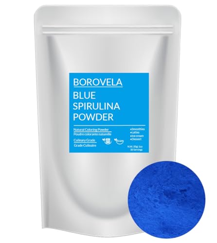 Blaues Spirulina-Pulver Lebendige blaue Lebensmittelfarbe für kinderfreundliche Smoothies Getränke Backen Eiscreme 30 Portionen 30g Beutel von BOROVELA