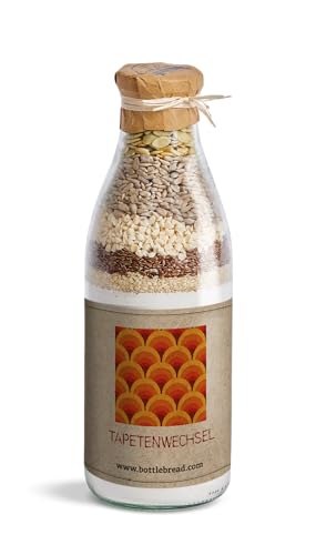 Brotbackmischung "Tapetenwechsel Retro" Backmischung im Glas Flasche Geschenk Geschenkidee Einzug Einzugsgeschenk Umzug neues Haus von BOTTLEBREAD